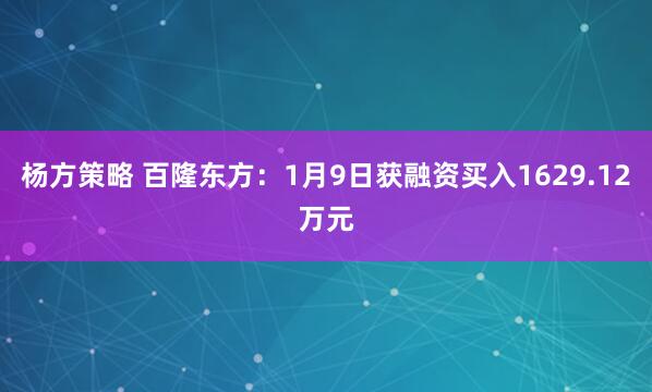 杨方策略 百隆东方：1月9日获融资买入1629.12万元